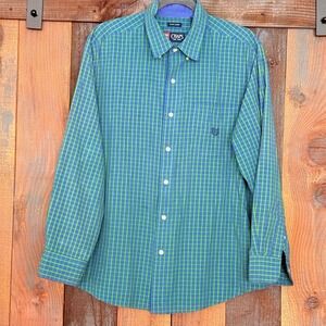 Chaps Easy Care Men's Large Long Sleeve Plaid Shirt Button Down Blue Green